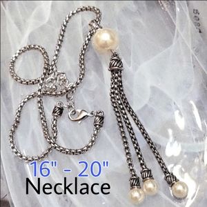 16"- 20" Pearl Pendant Necklace Silver Rhodium Plated